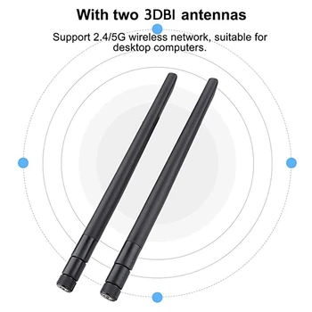 3Dbi Antenă Omnidirecțională de Interior Kit Cu 2X3dbi 2.4 Ghz, 5Ghz Dual Band Wifi RP-SMA Antenă+2X35cm U. Fl/IPEX Cablu
