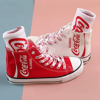 2021 noi modele Coca-Cola Co marcă mare sus pantofi de panza, de sex masculin și de sex feminin iubitorii de mici, albe, pantofi, casual, pantofi de sport Imagine 2
