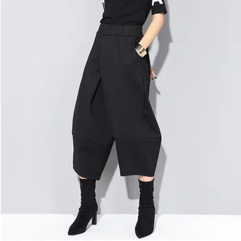 Negru Femei Pantaloni Talie Mare Libertate Plus Dimensiune Pantaloni Largi Picior 2021 Primăvară De Moda Toamna Îmbinat Buzunar Femei Pantaloni Streetwear