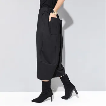Negru Femei Pantaloni Talie Mare Libertate Plus Dimensiune Pantaloni Largi Picior 2021 Primăvară De Moda Toamna Îmbinat Buzunar Femei Pantaloni Streetwear Imagine 2