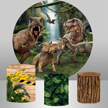 Pădure Junglă Petrecere Dinozaur Rundă De Cerc De Fundal Fundal Petrecere De Aniversare Pentru Copii Decor Jurassic Park Photocall Banner Imagine 2