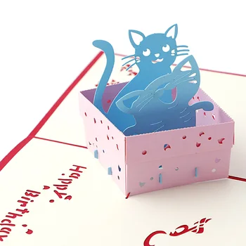 3D Pop-UP Felicitare de Vacanță Cutie Pisica Animal de Crăciun Cadou de Ziua Recunoștinței Imagine 2
