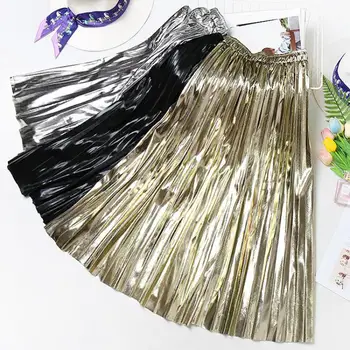 2022 Primăvară Nouă Sosire Meci Luminoase Metalice Stralucitoare Fusta Plisata Faldas Largas Elegantes 3 Culori Disponibile Gratuit Shippin Imagine 2
