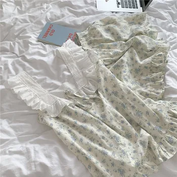 Vara, Pijamale Femei Florale Imprimare Fără Mâneci Topuri Pantaloni Scurți Costum De Haine De Acasă Ins Stil Dantela Casual Pijamas Bumbac Moale D400 Imagine 2